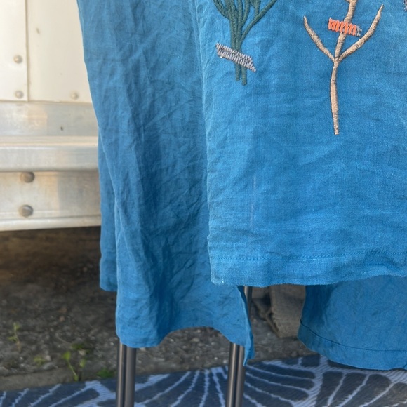 MiniBee embroidered floral linen/cotton blend pretty colors raw linen look sz L - Picture 5 of 9